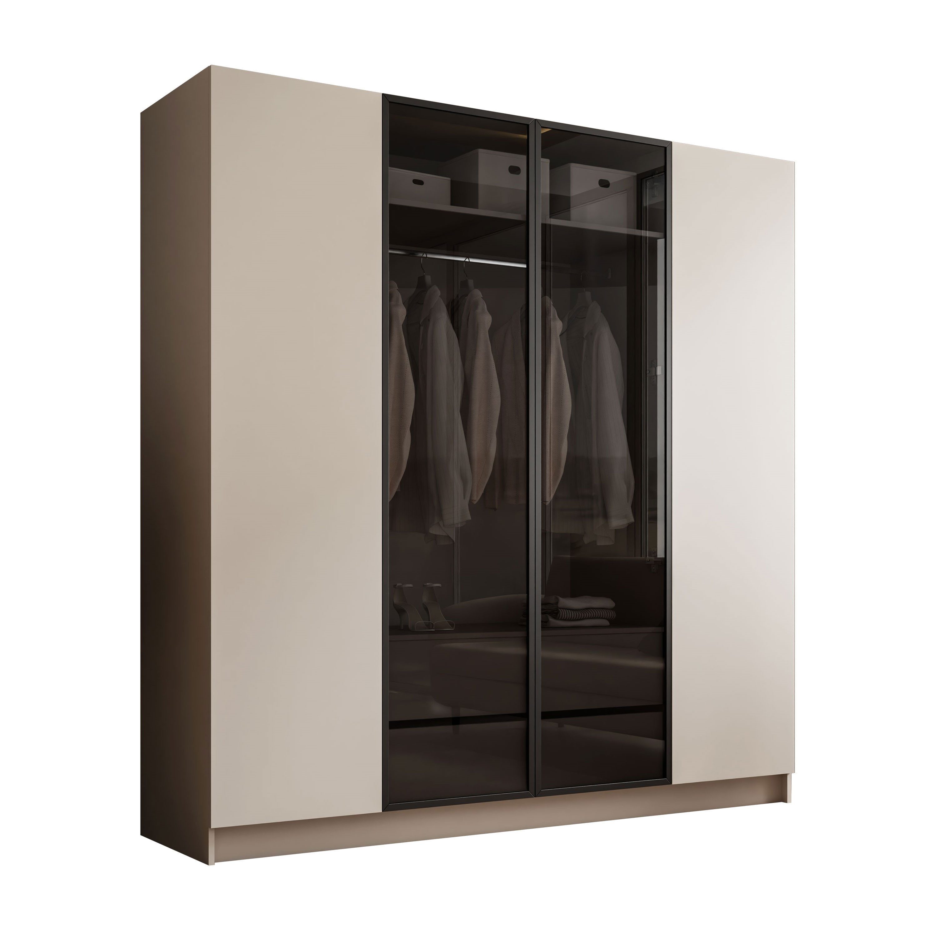 Lookway Kleiderschrank ATRIUM Vier­türiger Schrank mit Glasfront inklusive Trageservice