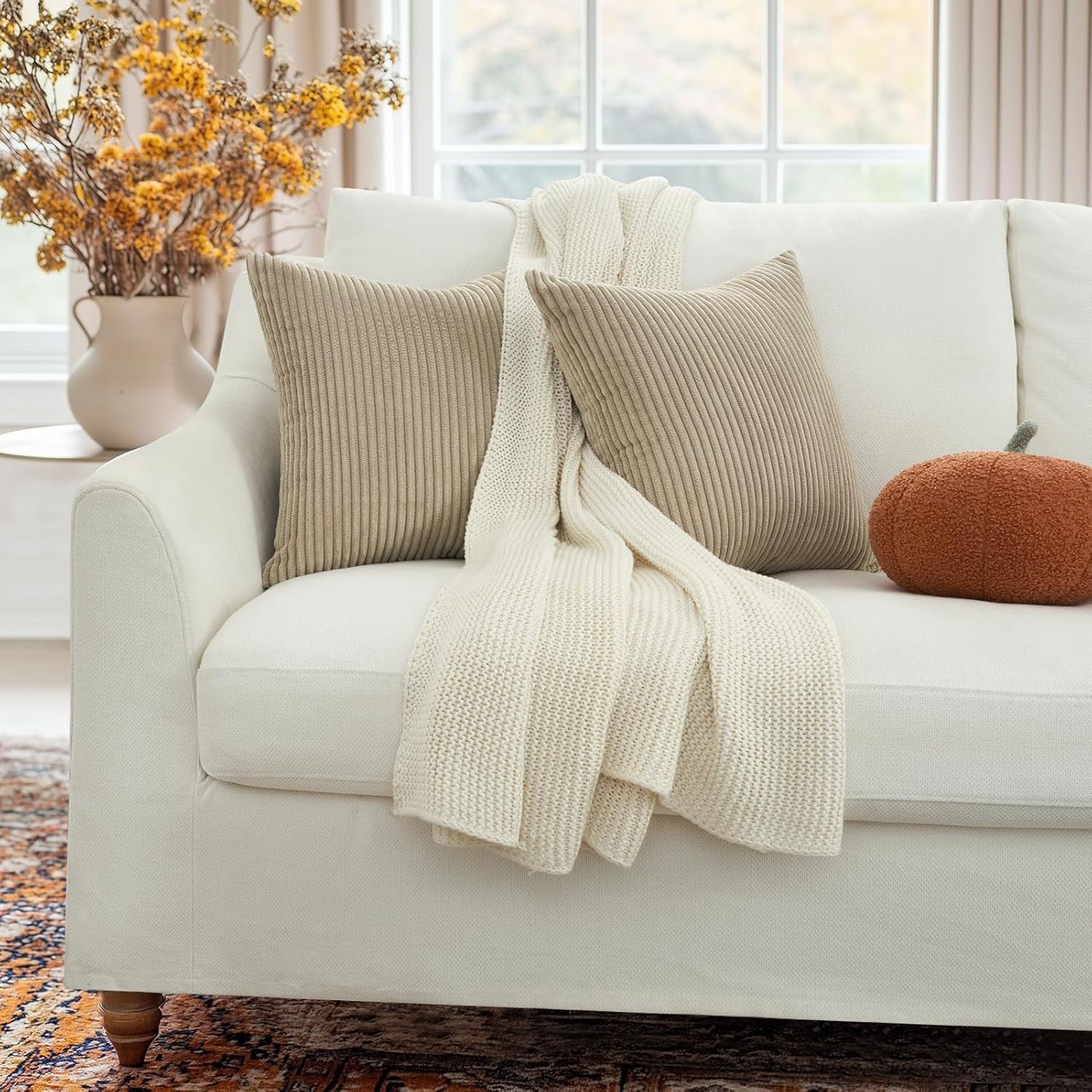 Topfinel Kissenbezug gestreiftes Muster,2er Set Kissenhülle Dekokissen Kissenbezug, Kordsamt 45x45 Sofakissen Couchkissen Zierkissenbezug Dekokissen