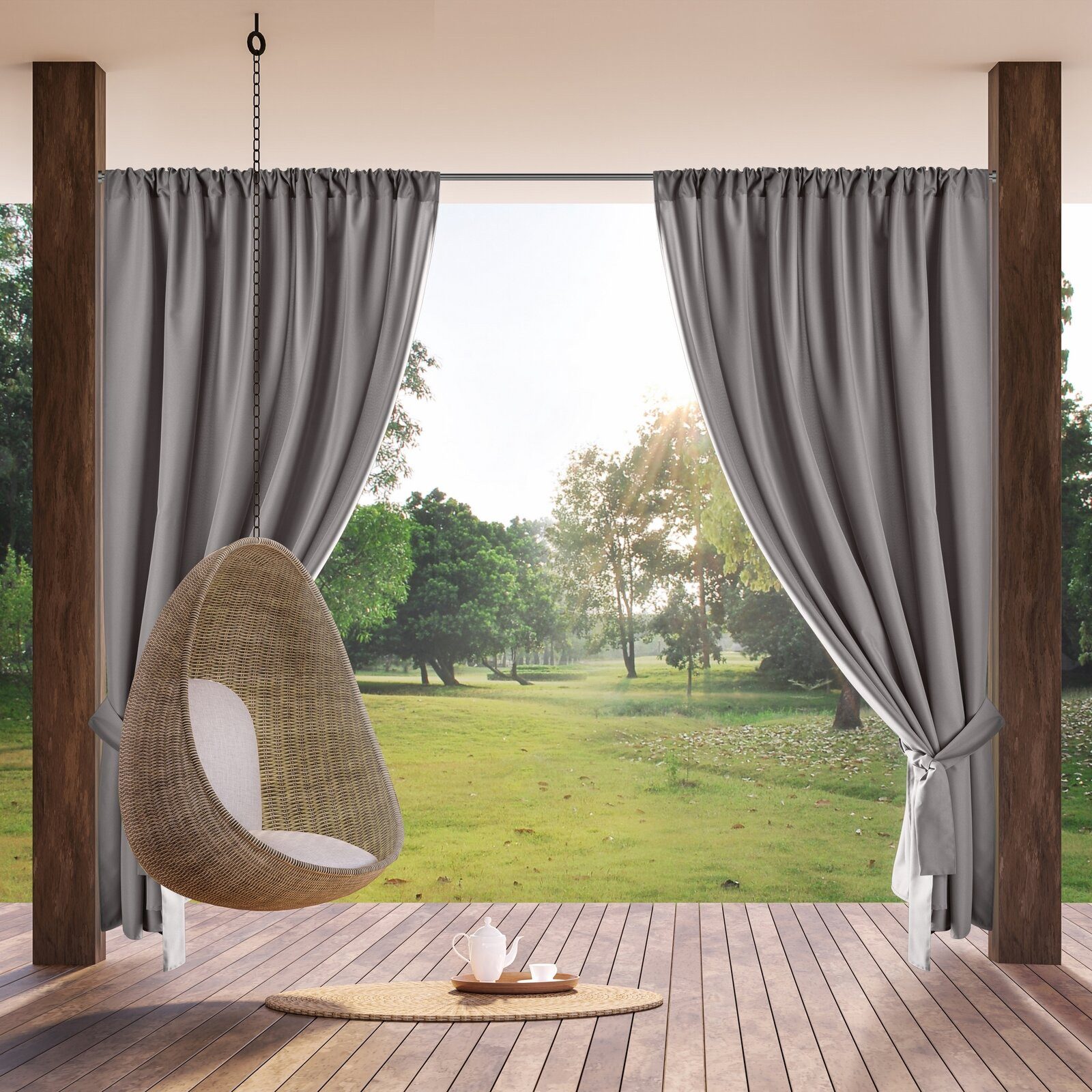 Eurofirany Outdoorvorhang GARDEN, wasserdichter Terrassenvorhang (1 St), Stangendurchzug, Lichtschutz, Polyester, für Pavillon, Pergola & Balkon, wetterfest, UV – Bild 2 von 5