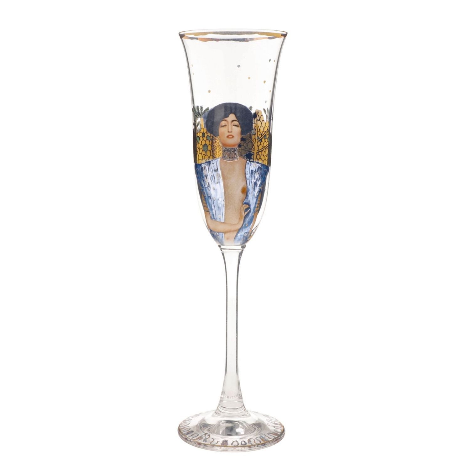 Goebel Sektglas Gustav Klimt, Glas, Echtgolddekor, Mehrfarbig, Judith I, H: 24cm