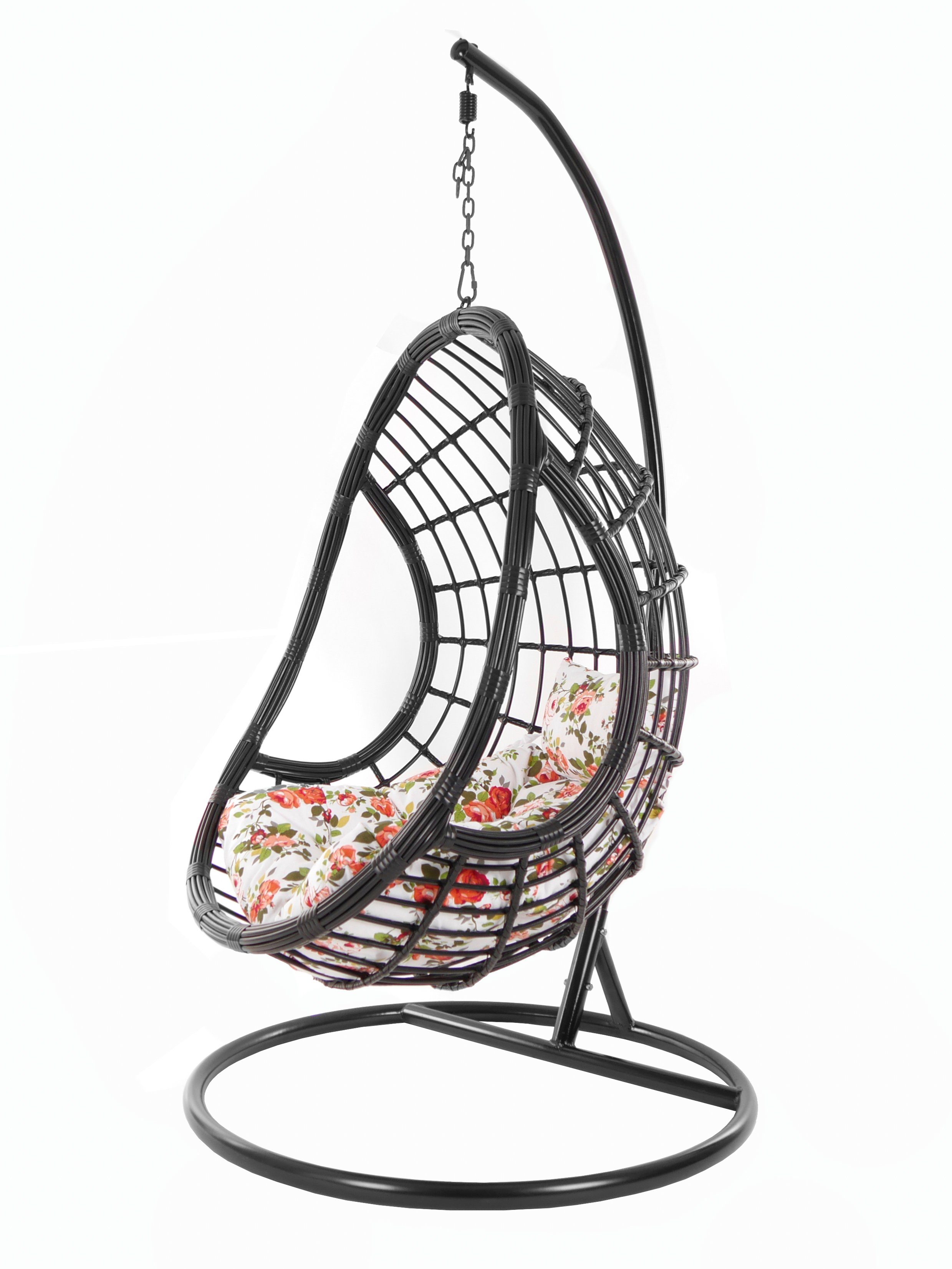 KIDEO Hängesessel PALMANOVA black, Swing (3761 Kissen, Design Chair, Loungemöbel, schwarz, rosen edles roses) Schwebesessel, mit Gestell und Hängesessel