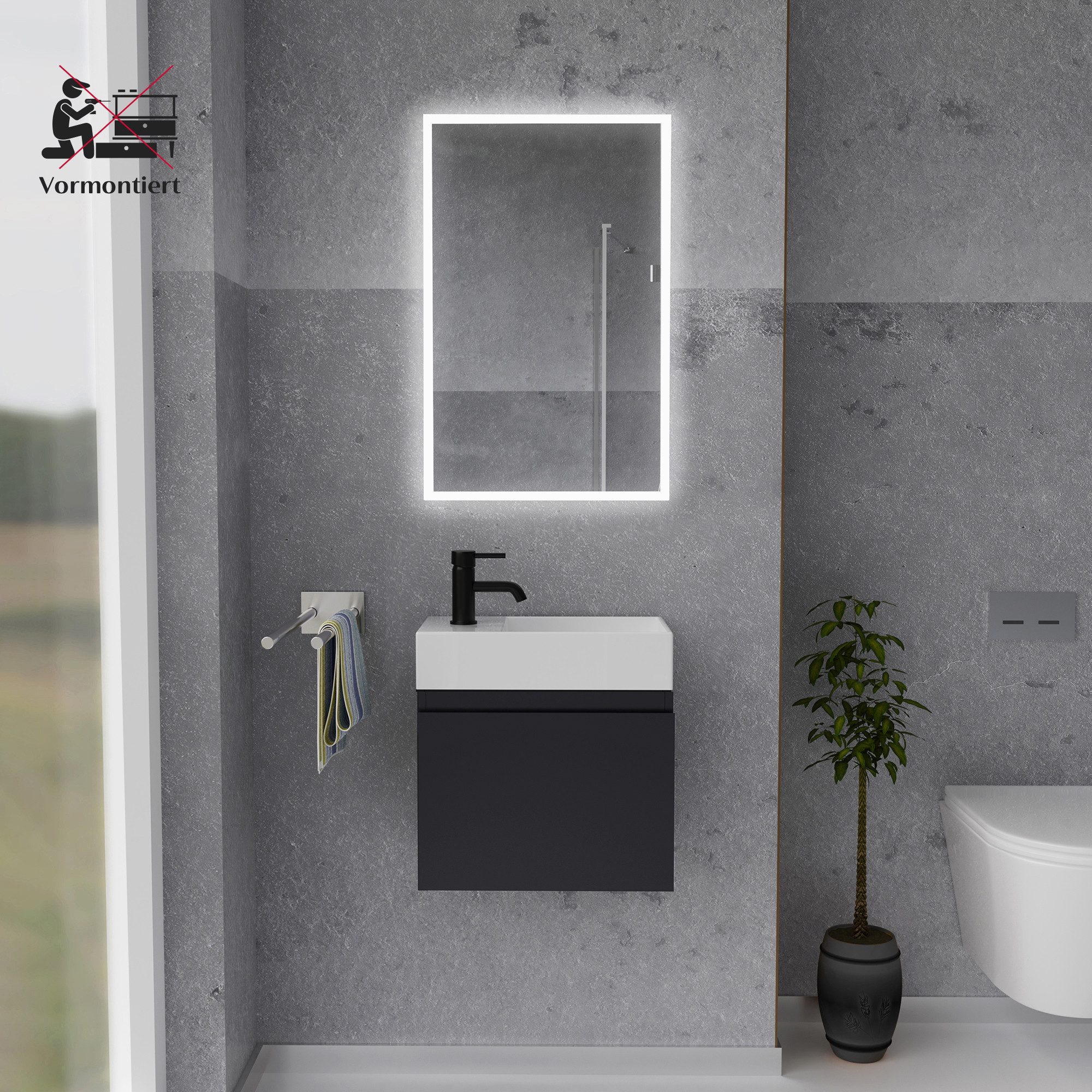 Alpenberger Badmöbel-Set - Waschbecken mit Unterschrank - Badschrank Komple günstig online kaufen