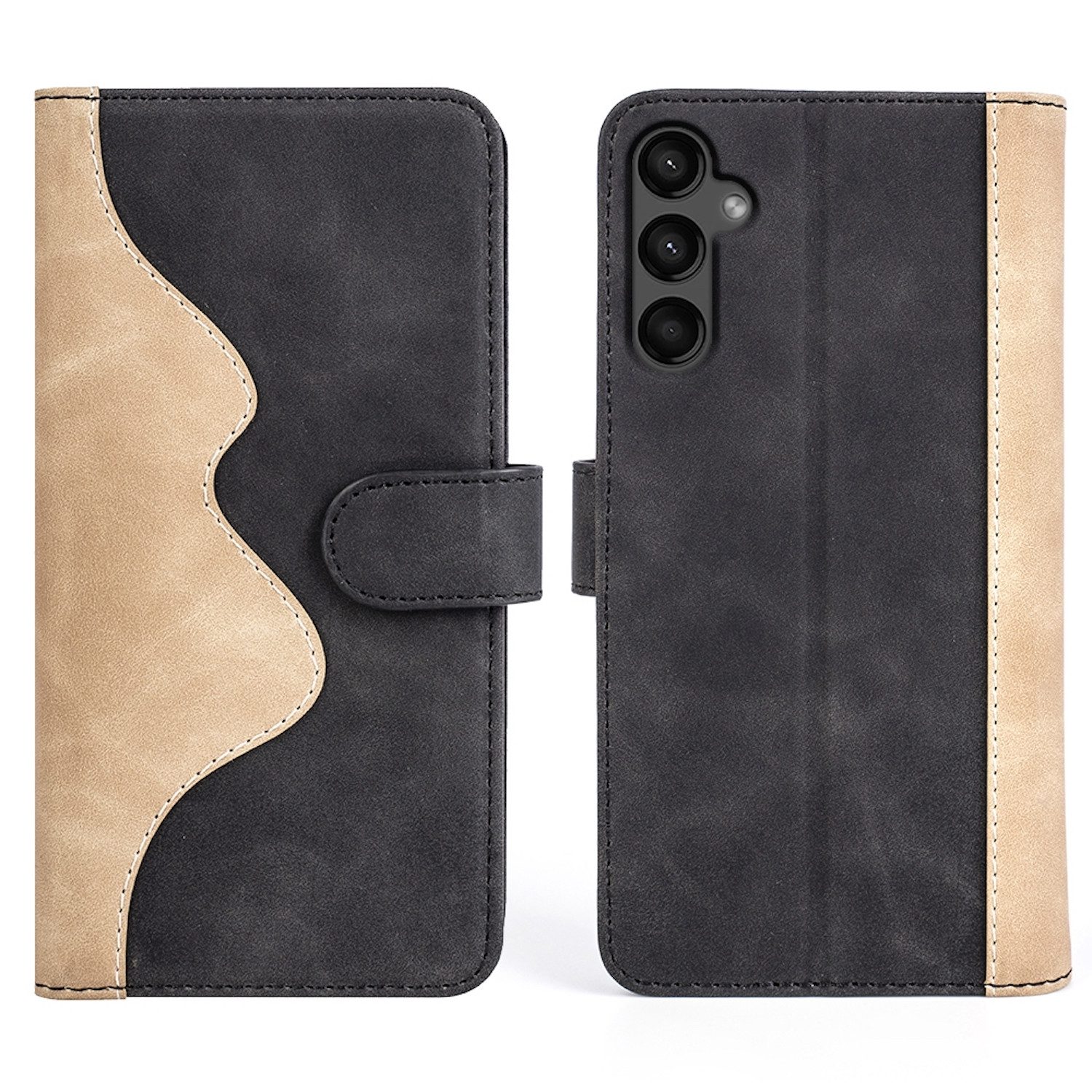 Wigento Handyhülle Für Samsung Galaxy A15 Design Handy Tasche Wallet Schutz Hülle Schwarz