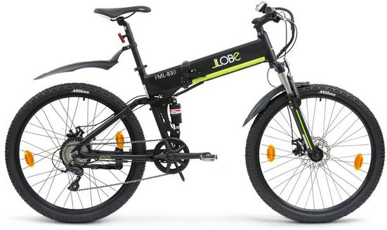 LLobe E-Bike »FML-830 black 27,5", 10,4 Ah«, 9 Gang Shimano, Kettenschaltung, Heckmotor 250 W