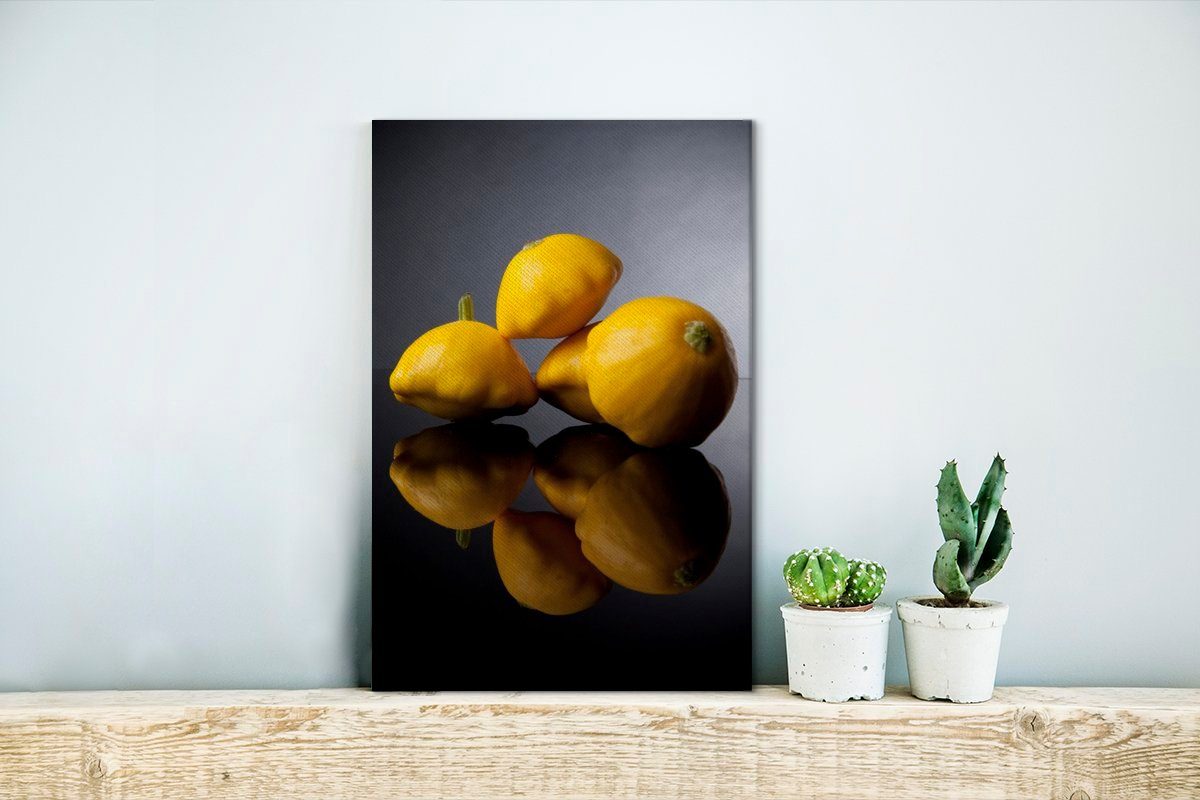 Leinwandbild abgebildet, gelbe 20x30 OneMillionCanvasses® Glas bespannt auf fertig St), schwarzem inkl. cm Patissons Zackenaufhänger, (1 Vier Gemälde, Leinwandbild