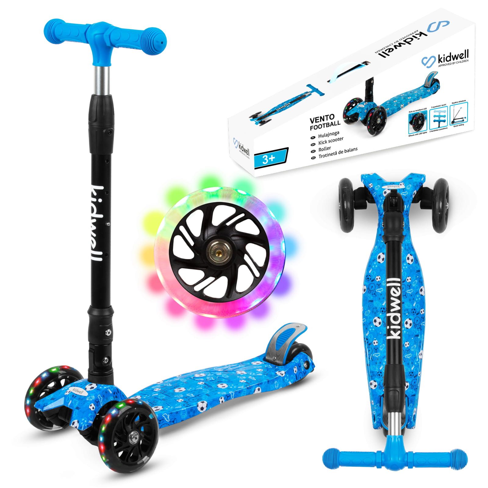 COIL Dreiradscooter Kinderroller, Tretroller, Dreirad-Balance-Roller, Cityroller, ABEC-7-Lager, 3-stufige Lenkradverstellung, LED-Räder