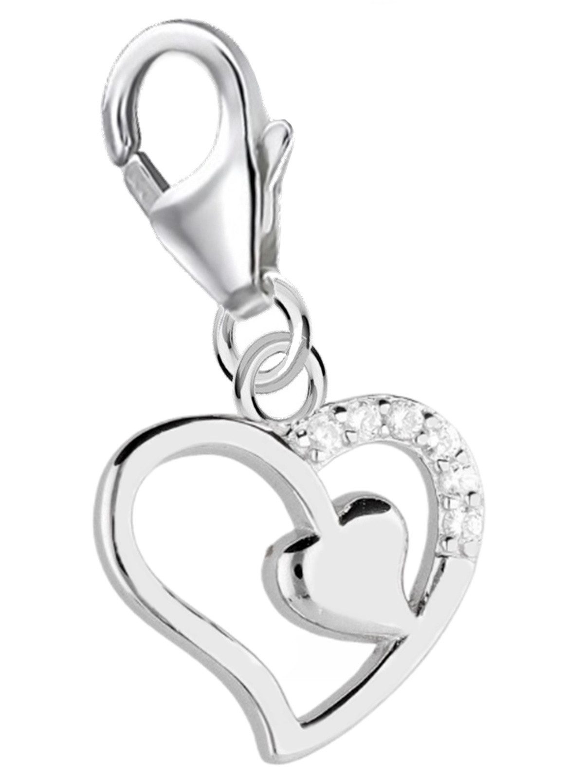 Goldene Hufeisen Charm Herz Charm Anhänger Silber Herz mit Zirkonia 925 Sterling Armband Karabiner, 925 Sterlingsilber Charm mit Zirkonia