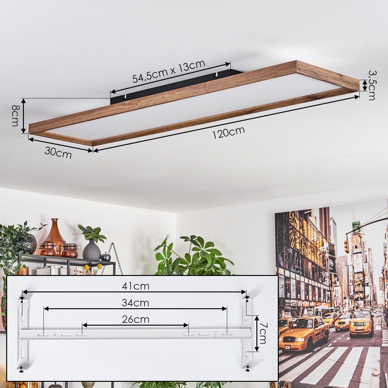 wechselbar, hofstein Deckenlampe Metall/MDF/Kunststoff aus cm Lumen, in Kelvin, 36 120 Länge 4300 Kelvin, LED Schwarz/Holzoptik/Weiß, Watt, 3000 3000 Deckenleuchte