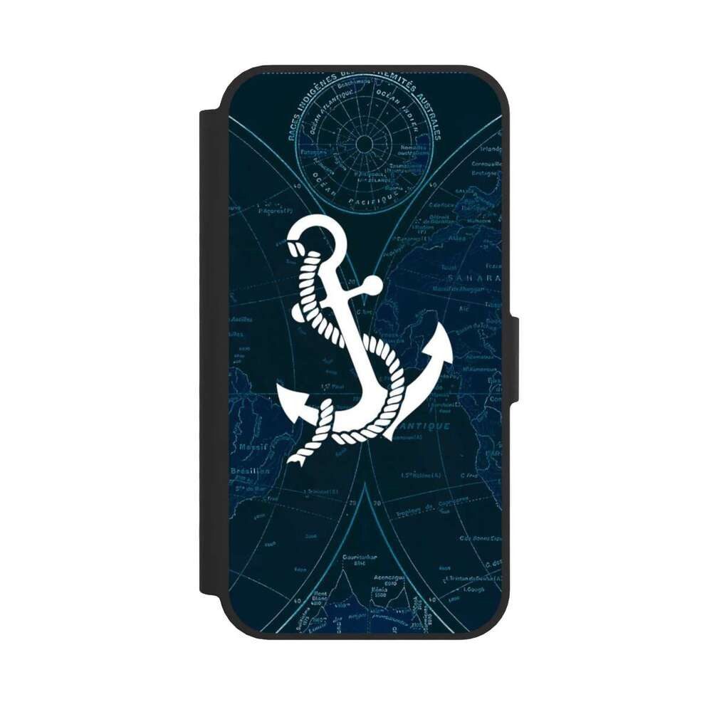 NIVOCASE Handyhülle Anker Landkarte Segeln Sailors Style, Apple iPhone 16e Klapphülle Handyhülle aus Kunst Leder