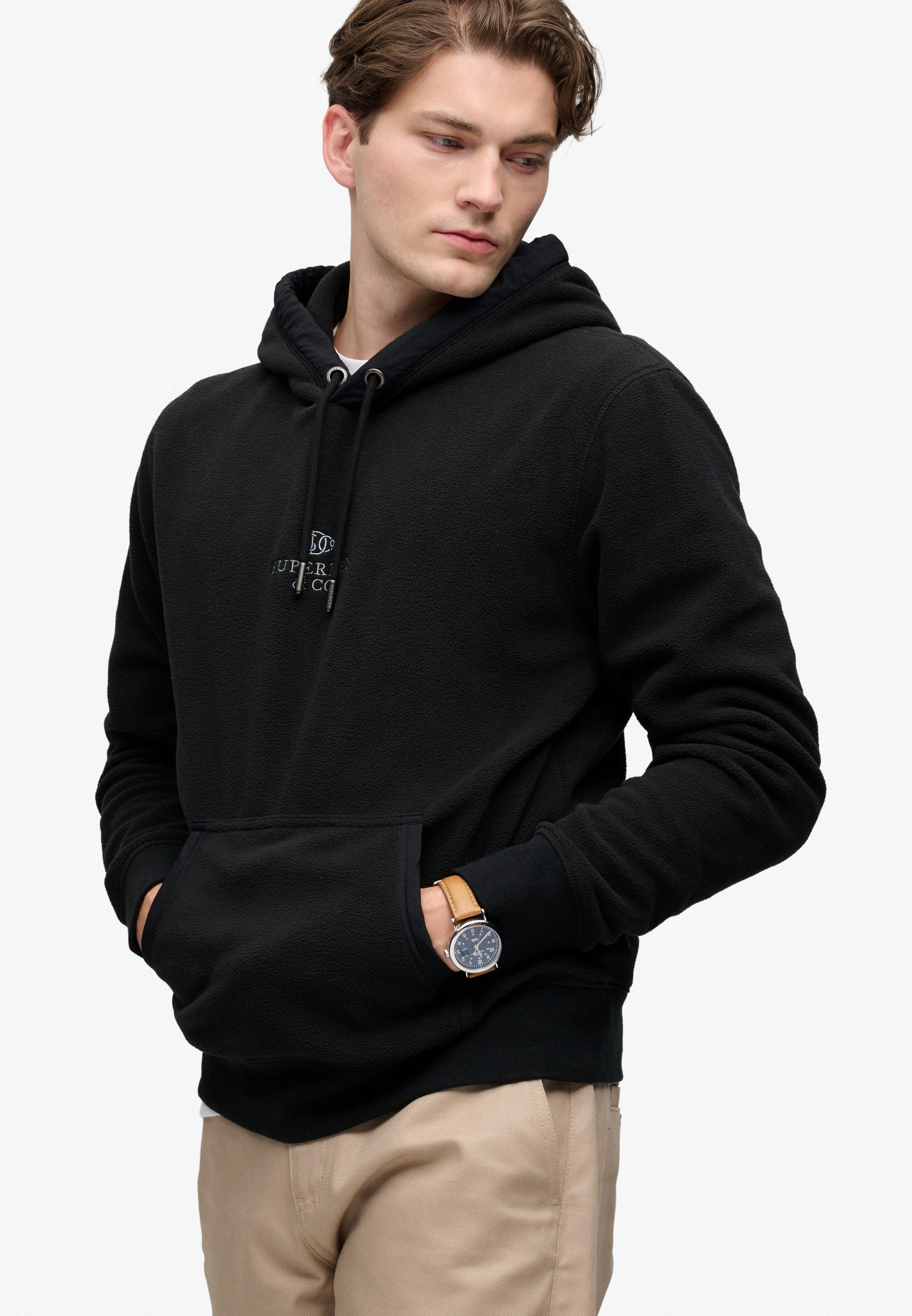 Superdry Kapuzensweatshirt MICRO LOGO FLEECE HOOD Kunstfaser, loose fit