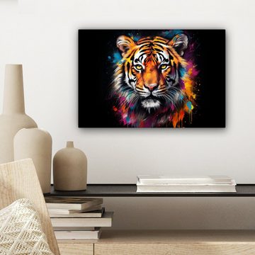 OneMillionCanvasses® Leinwandbild Tiger - Graffiti - Tiere - Schwarz, (1 St), Wandbild Leinwandbilder, Aufhängefertig, Wanddeko, 30x20 cm