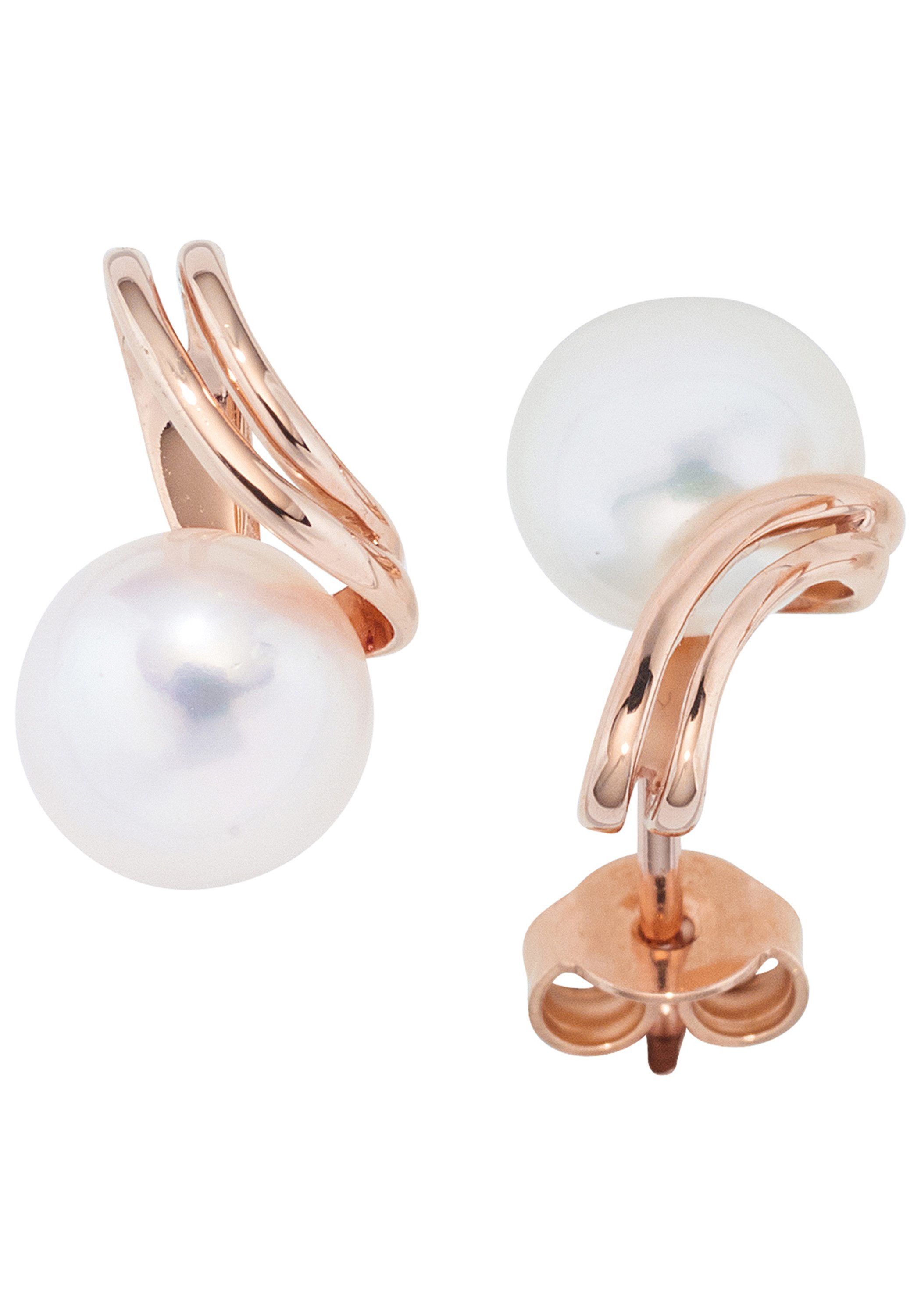 JOBO Perlenohrringe, 585 Roségold mit S...
