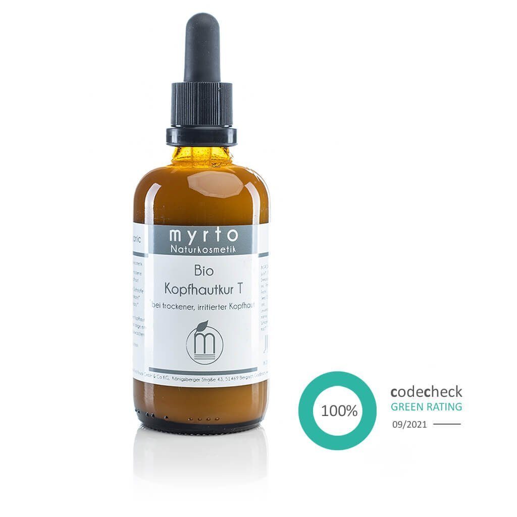 myrto Naturkosmetik Kopfhaut-Pflegeserum Bio Kopfhautkur T - beruhigendes Serum für trockene, gereizte Kopfhaut, Bestbewertung bei Codecheck: 100% EMPFEHLENSWERT (grüner Ring)