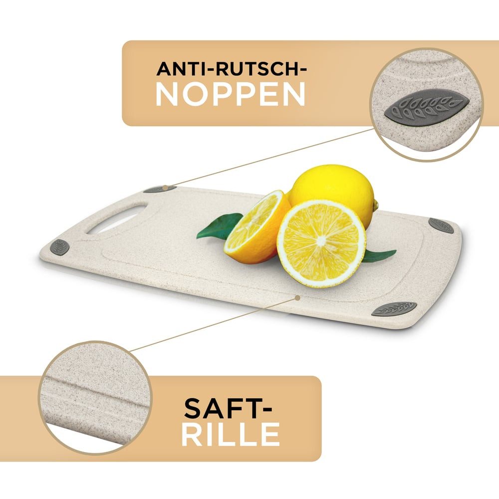 Exitoso Schneidebrett spülmaschinenfest mit Saftrille,  aus PP-Material & Weizenstroh, Kunststoff, (1-St), Brotzeitbrett Frühstücksbrettchen Brot Obst Steak rutschfest