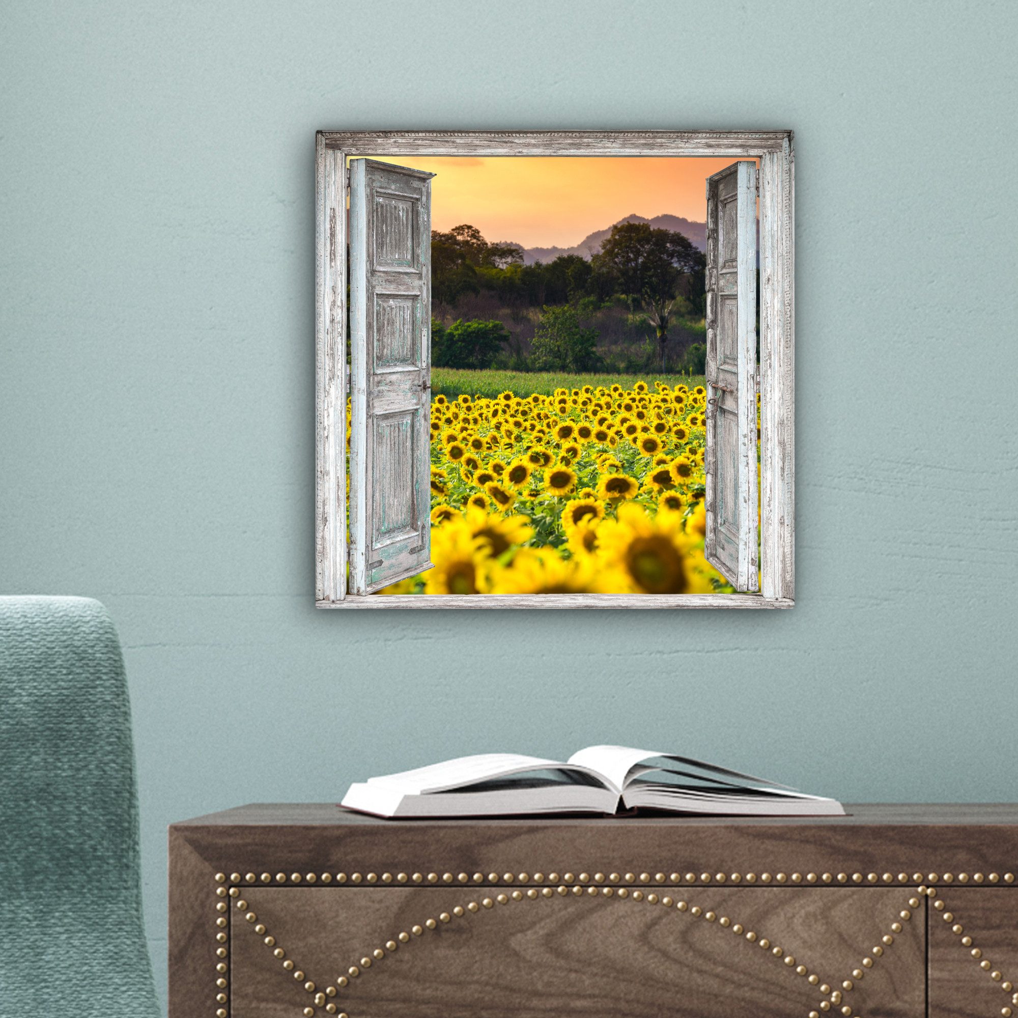 OneMillionCanvasses® Leinwandbild Sonnenblume - Abend - Blumen - Ansicht, Fotodruck (1 St), Wandbild, Deko Schlafzimmer Wohnzimmer Flur 20x20 cm – Bild 5 von 5