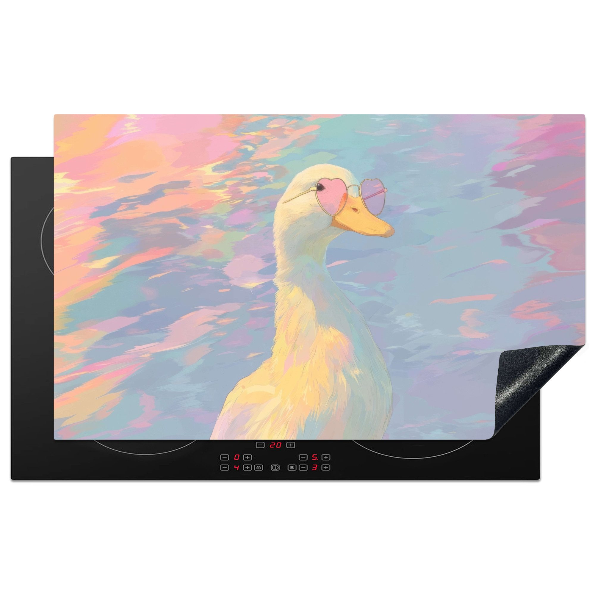 MuchoWow Herd-Abdeckplatte Ente - Sonnenbrille - Wasser, Vinyl, (1 tlg), Herdplattenabdeckung für Ceranfeld, Herdplatten Vinyl, 83x51 cm