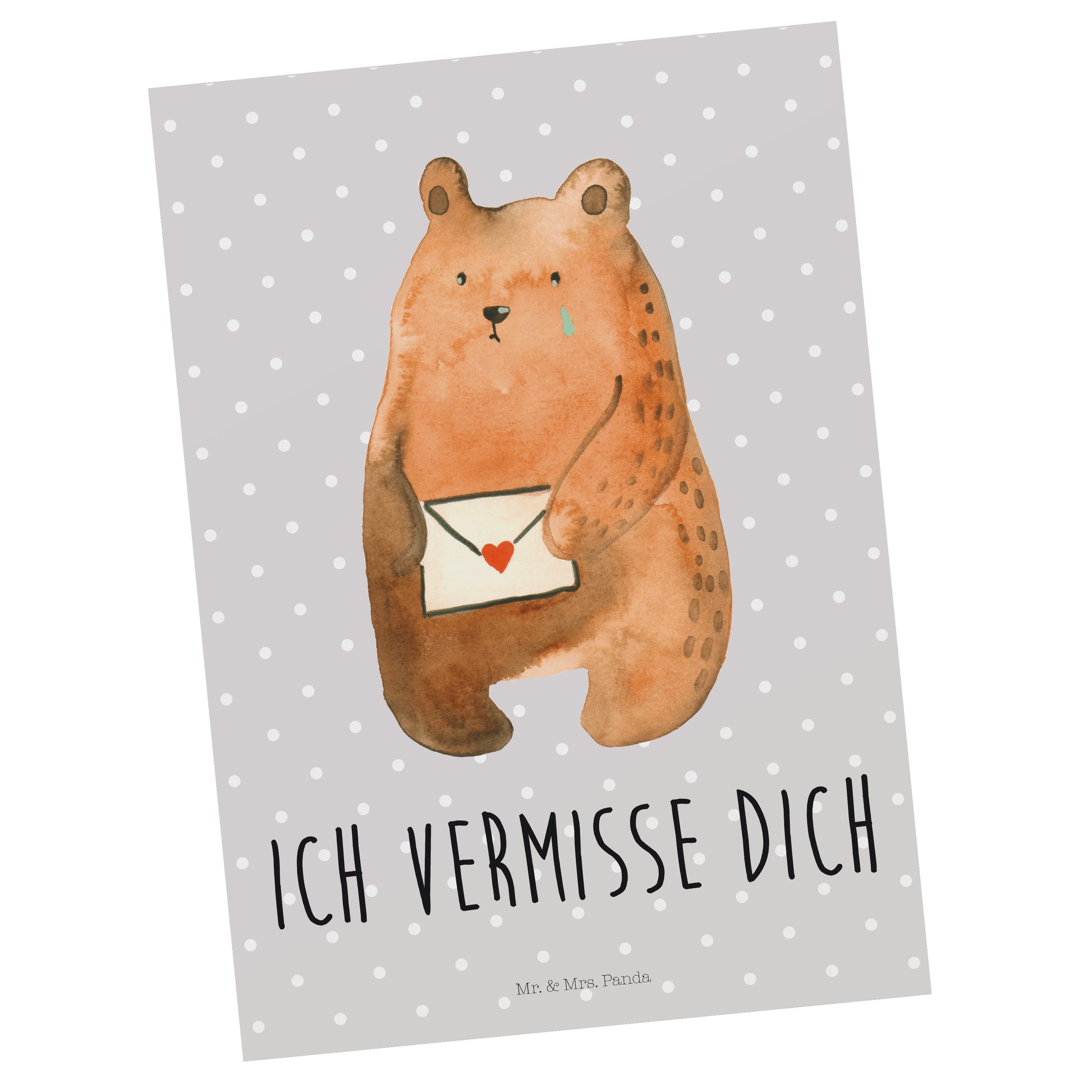 Mr. & Mrs. Panda Postkarte Geschenk, Liebesbrief-Bär Pastell Grau Teddy, Sehnsucht, - - vermisse