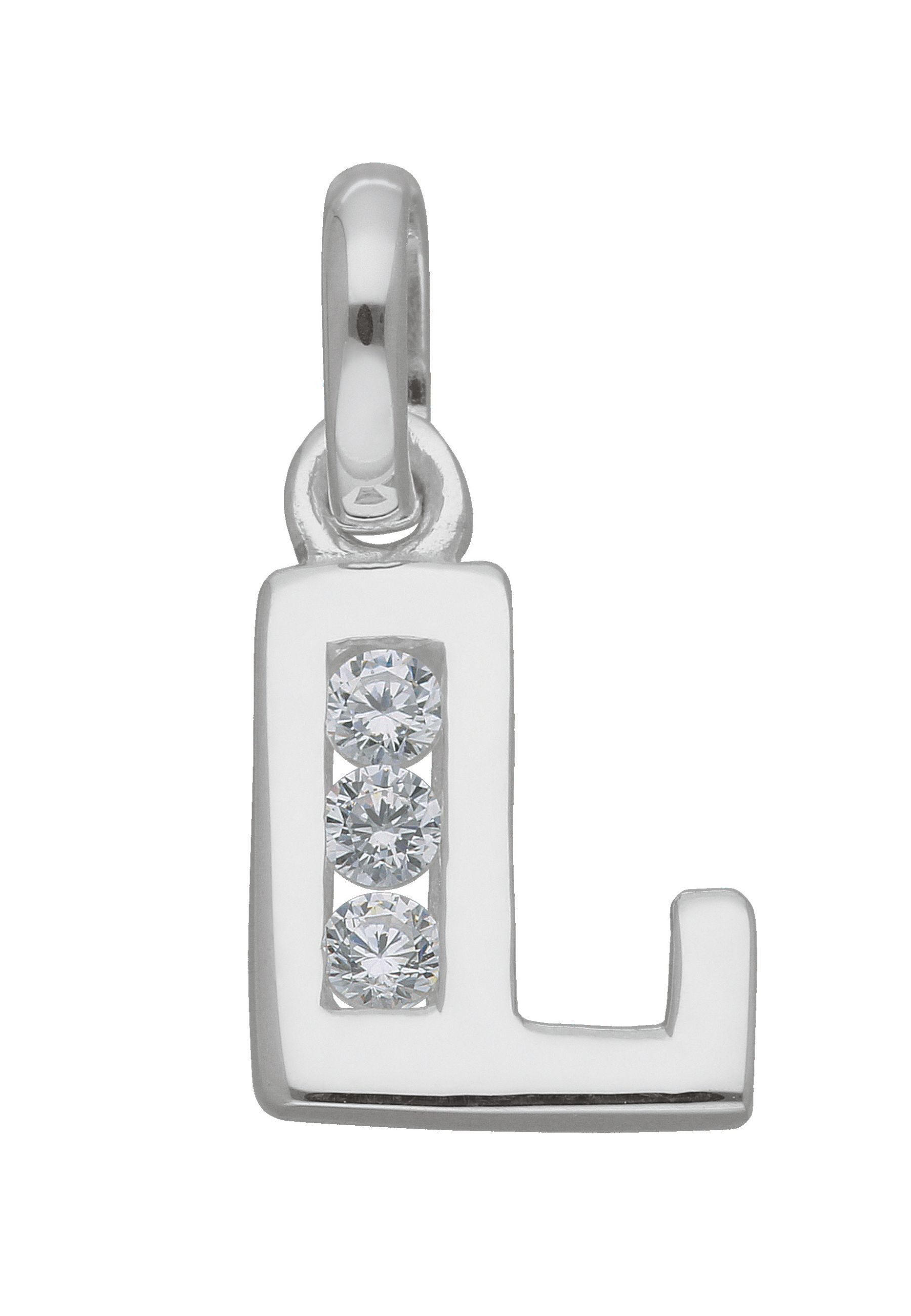 Adelia´s Namenskette Halskette - Namenskette mit Buchstabenanhänger L mit Zirkonia, Schmuckset mit bis 45 cm stufenlos verstellbarer 925 Silber Halskette