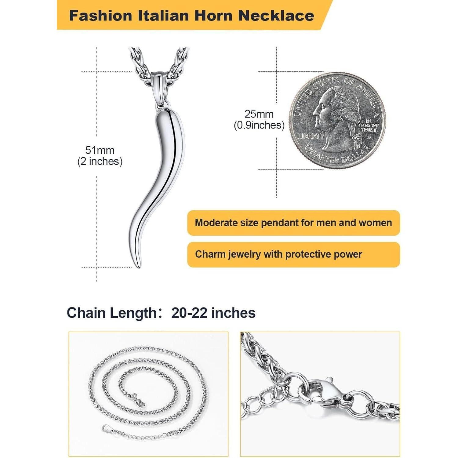 LuxusKollektion Kette mit Anhänger Collier Herren Damen 316L Edelstahl Cornicello 01: Groß-silber – Bild 4 von 5