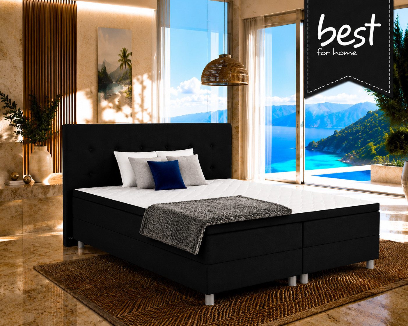 Best for Home Boxbett Neo Sawana Komfortable Bonellfederkernmatratze mit 5 cm Topper (Komplettbett, 4-St., 90x200 120x200 140x200 160x200 180x200 200x200), 7-Zonen-Bonnellfederkernmatratze, ergonomischer Schlafkomfort
