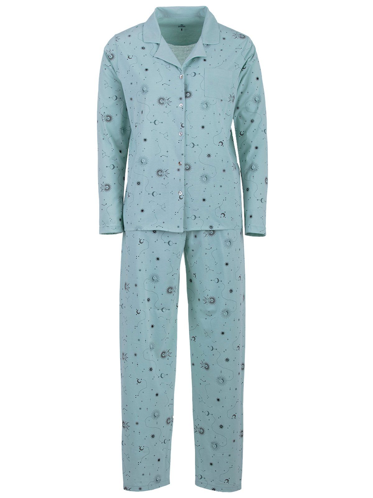 Pyjama Langarm - mint Schlafanzug Sterne Mond Set zeitlos