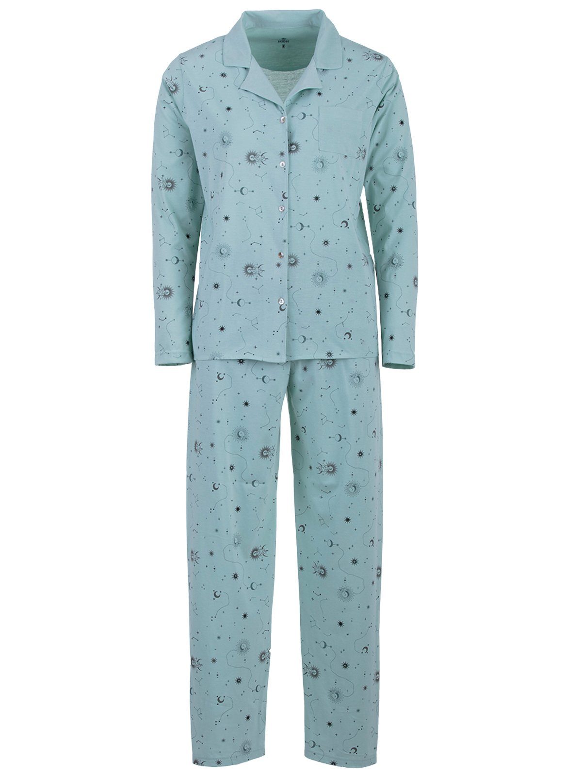 zeitlos Schlafanzug Pyjama Set Langarm - Mond Sterne mint