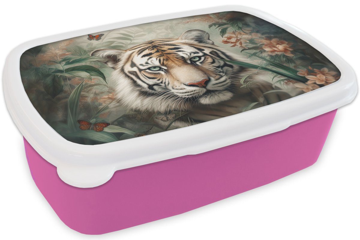 - Brotbox Schmetterlinge Kunststoff, Blumen, - Mädchen, Erwachsene, Kunststoff Tiere Dschungel Snackbox, - rosa - Kinder, Tiger Brotdose (2-tlg), Lunchbox für MuchoWow