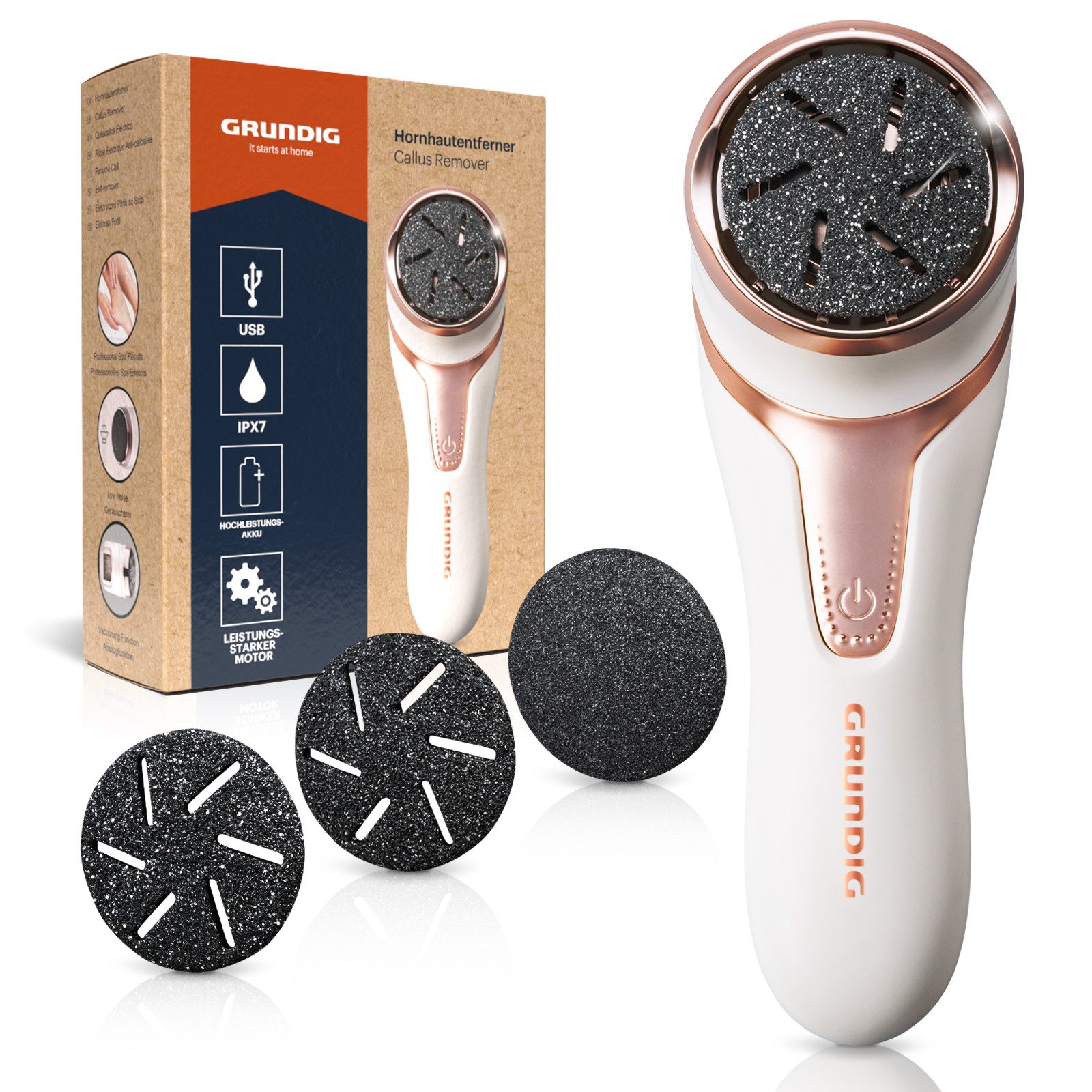 Grundig Elektrischer Hornhautentferner Hornhautentferner Fußpflege Hornhaut, Absaugfunktion,wiederaufladbar,wasserdicht