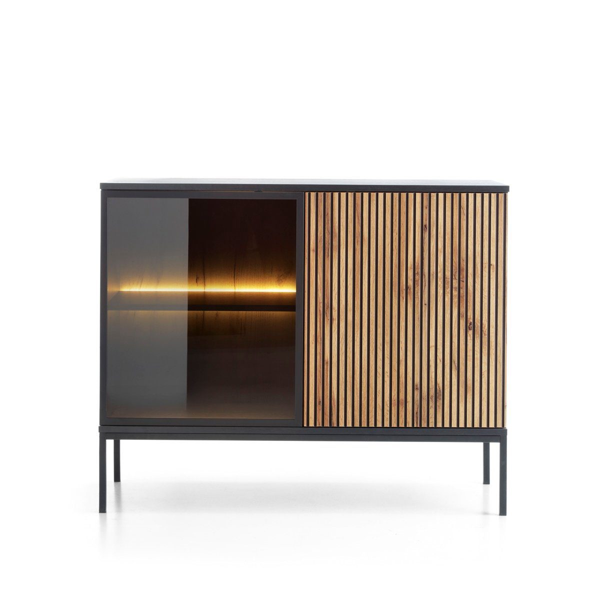 Compleo Kommode LINO (mit Fronten gefräst und gehärtetem Glas) Loft/Modern stil