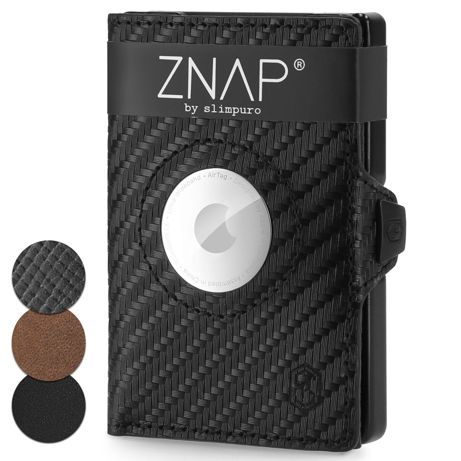 Slimpuro Geldbörse Znap 8 Airtag (1 x Slim Wallet;1 x Münzfach;1 x RFID-Shield Karte), Leder Portemonnaie klein Damen Herren Geldbeutel Unisex Brieftasche