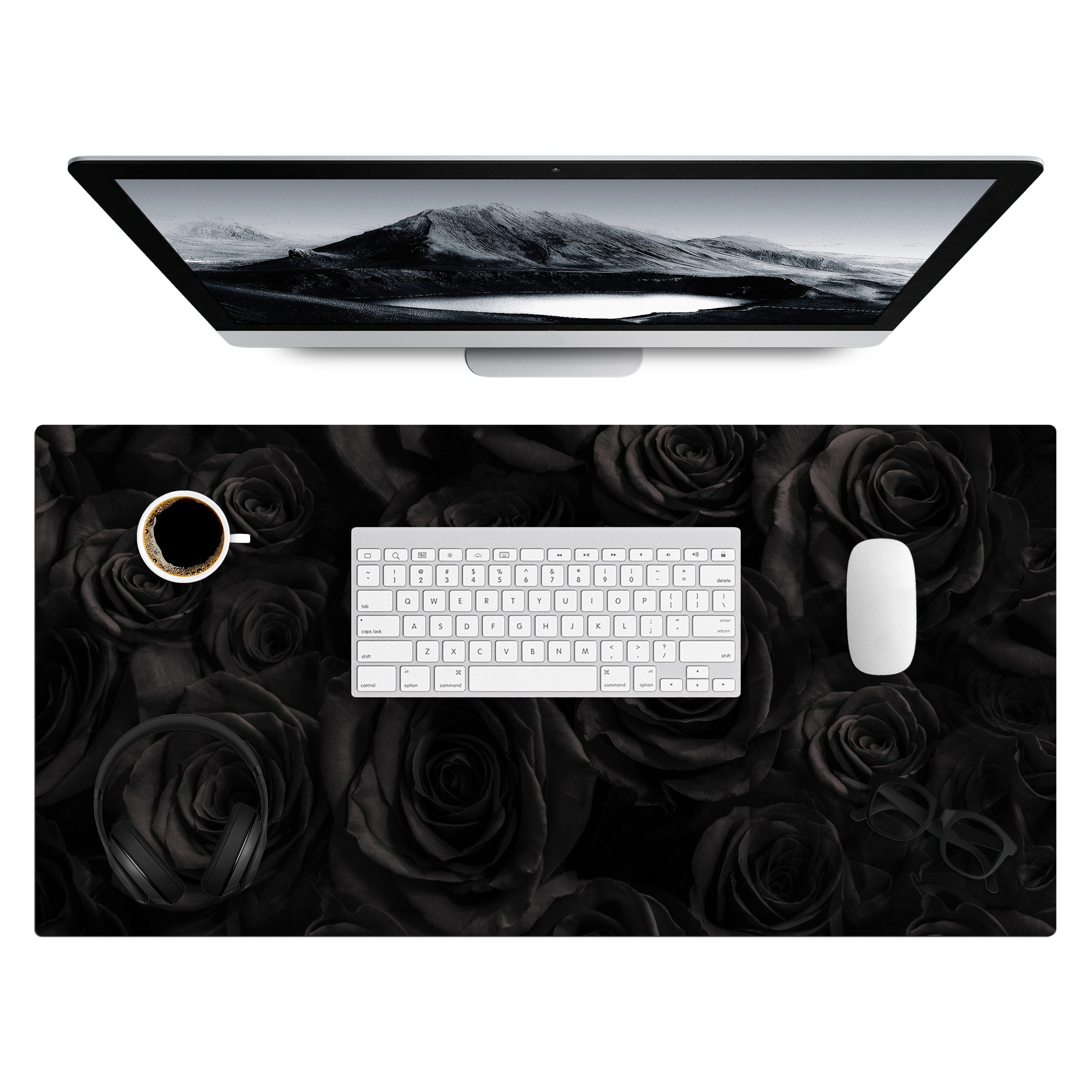 MuchoWow Gaming Mauspad Rosen - Schwarz - Floral - Botanisch (1-St), Gaming Mauspad XXL, Schreibtischunterlage, Desk Mat Groß, 80x40 cm