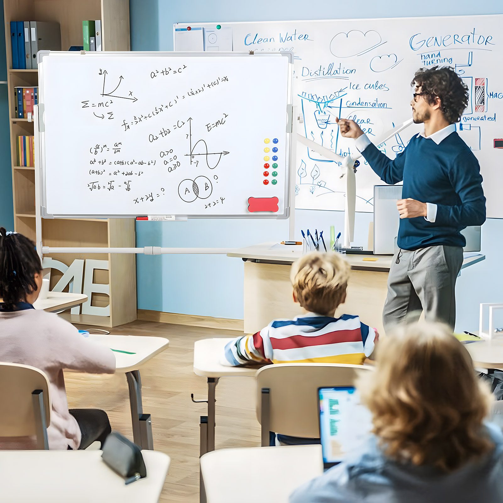 Rutaqian Wandtafel Whiteboard 90 x 60 cm,Mobiles Whiteboard mit Ständer,360 Drehbar, Höhenverstellbares Magnettafel mit Rollen für Zuhause, Schule, Büro