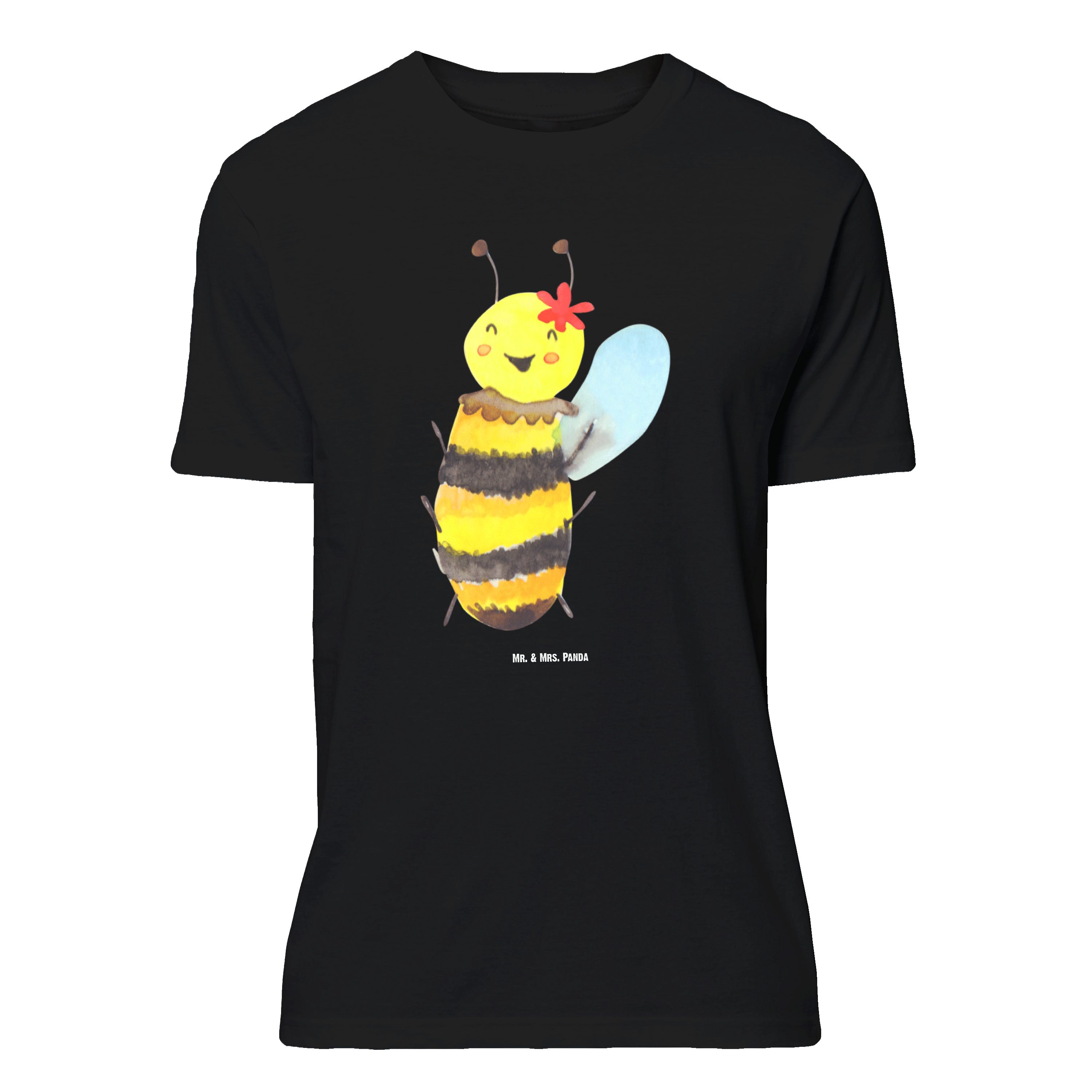 Mr. & Mrs. Panda T-Shirt Biene Happy - Schwarz - Geschenk, Lustiges T-Shirt, Frauen, Wespe, Mä (1-tlg)