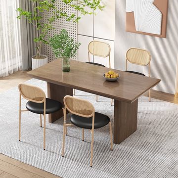 FUROKOY Esszimmerstuhl Modernes 2er Set Esszimmerstühle aus Rattan mit Echtholz, (2 St), Metallbeinen und PU-Sitzkissen-Ideal für Restaurant,Küche & Wohnzimmer