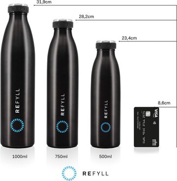 REFYLL Thermoflasche Trinkflasche "dailyFYLL" - 500ml, 750ml, 1l - Auslaufsicher & isoliert, Thermosflasche mit doppelwandiger Vakuum Isolierung