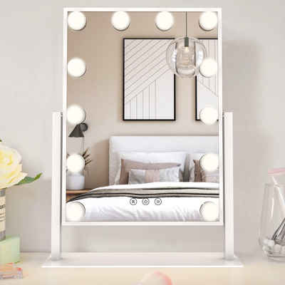 iceagle Badspiegel Hollywood Spiegel mit Beleuchtung LED 12 Dimmer Leuchten (für Tischplatte, Kosmetikspiegel mit EU-Stecker), 3 Farblichter, Smart Touch, 360-Grad-Drehung, für Schlafzimmer