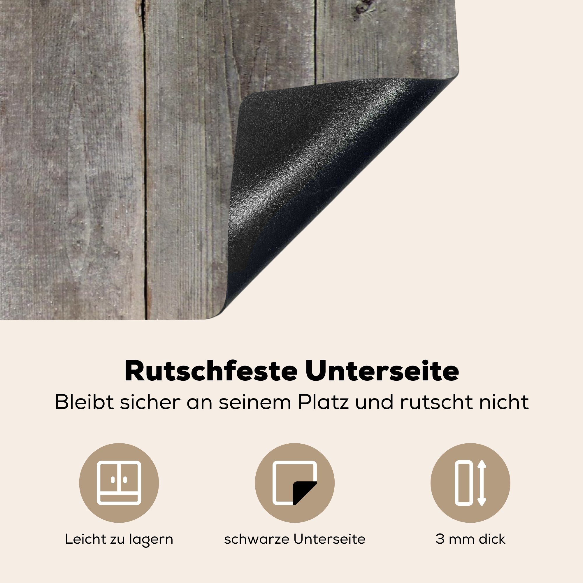 MuchoWow Vinyl, Induktionskochfeld - (1 Grau küche, cm, tlg), für Regale - Holz, 81x52 Ceranfeldabdeckung Schutz Herdblende-/Abdeckplatte die
