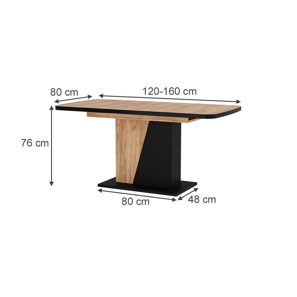 Vicco Esstisch Fenaro, Schwarz/Goldkraft Eiche, 120 x 80 cm ausziehbar günstig online kaufen