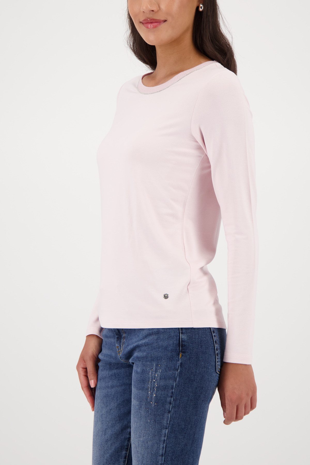 Monari Langarmshirt Shirt Basic Schmuck Kette Regular fit mit Rundhalsausschnitt