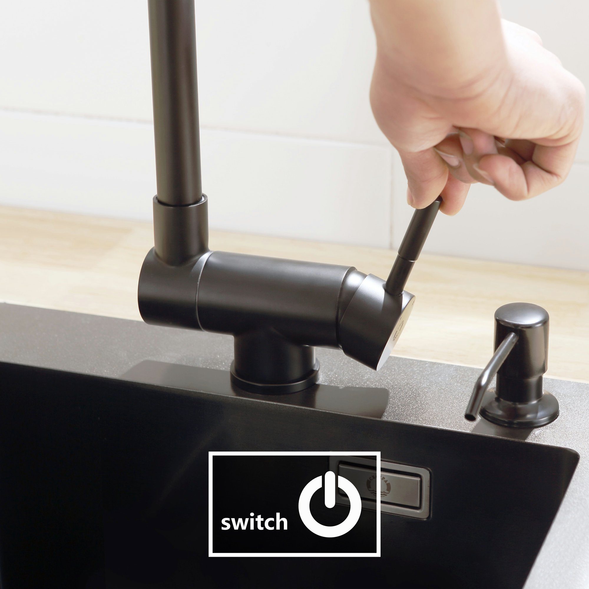 Mischbatterie Schwarz Küche für Umklappbar CECIPA Küchenarmatur Schwarz-Z02 Wasserhahn Klappbar Küche