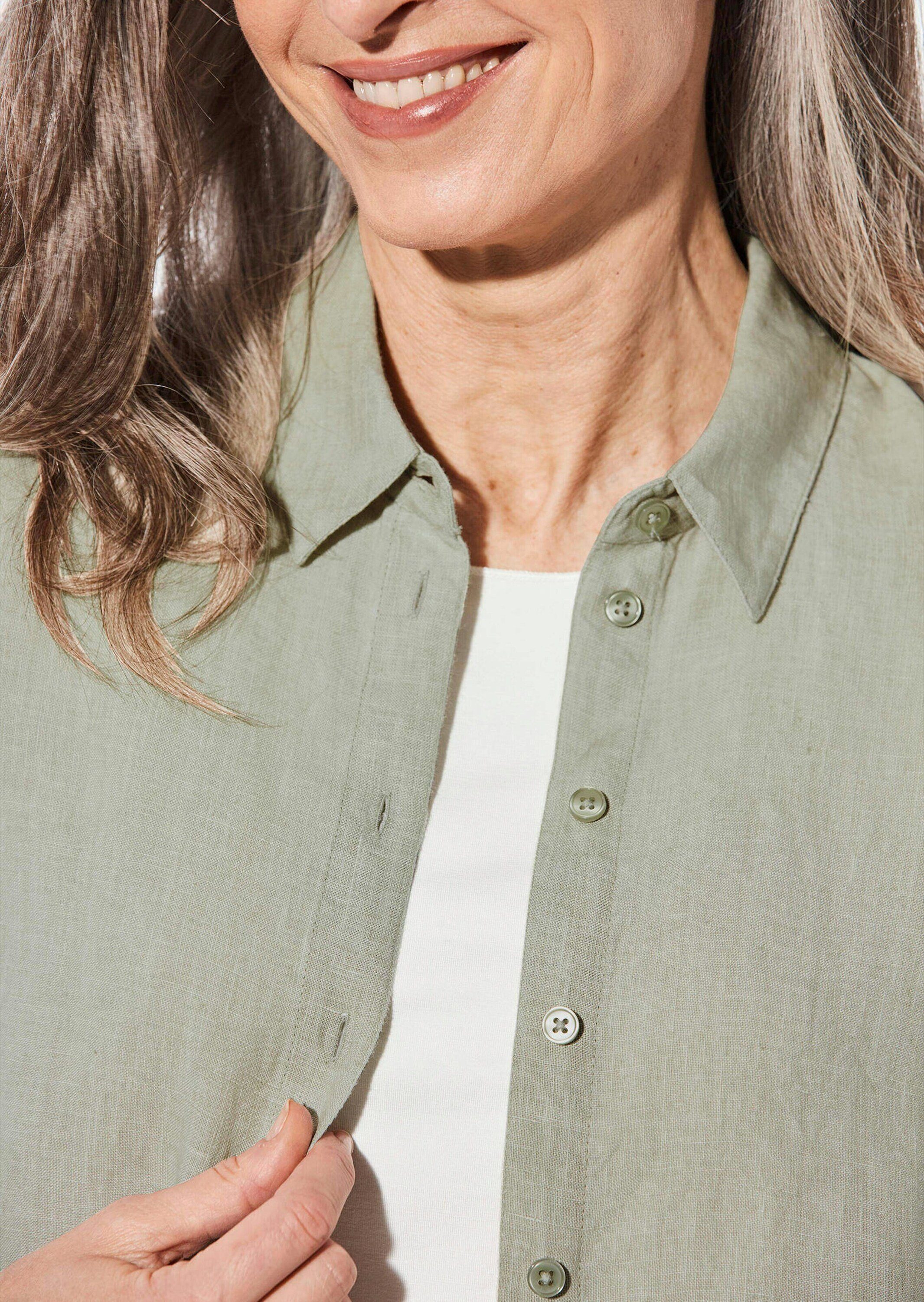 GOLDNER Langarmbluse Bequeme Damen Businessbluse Leichte Bluse aus reinem Leinen in Hemdblusenform