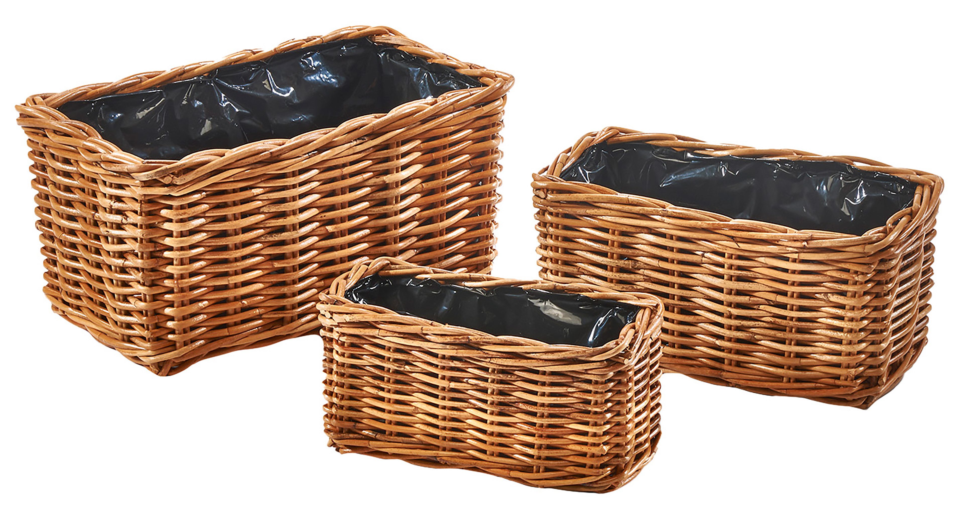 Kobolo Blumentopf Pflanzkörbchen eckig Rattan lacak mit Folie S/3