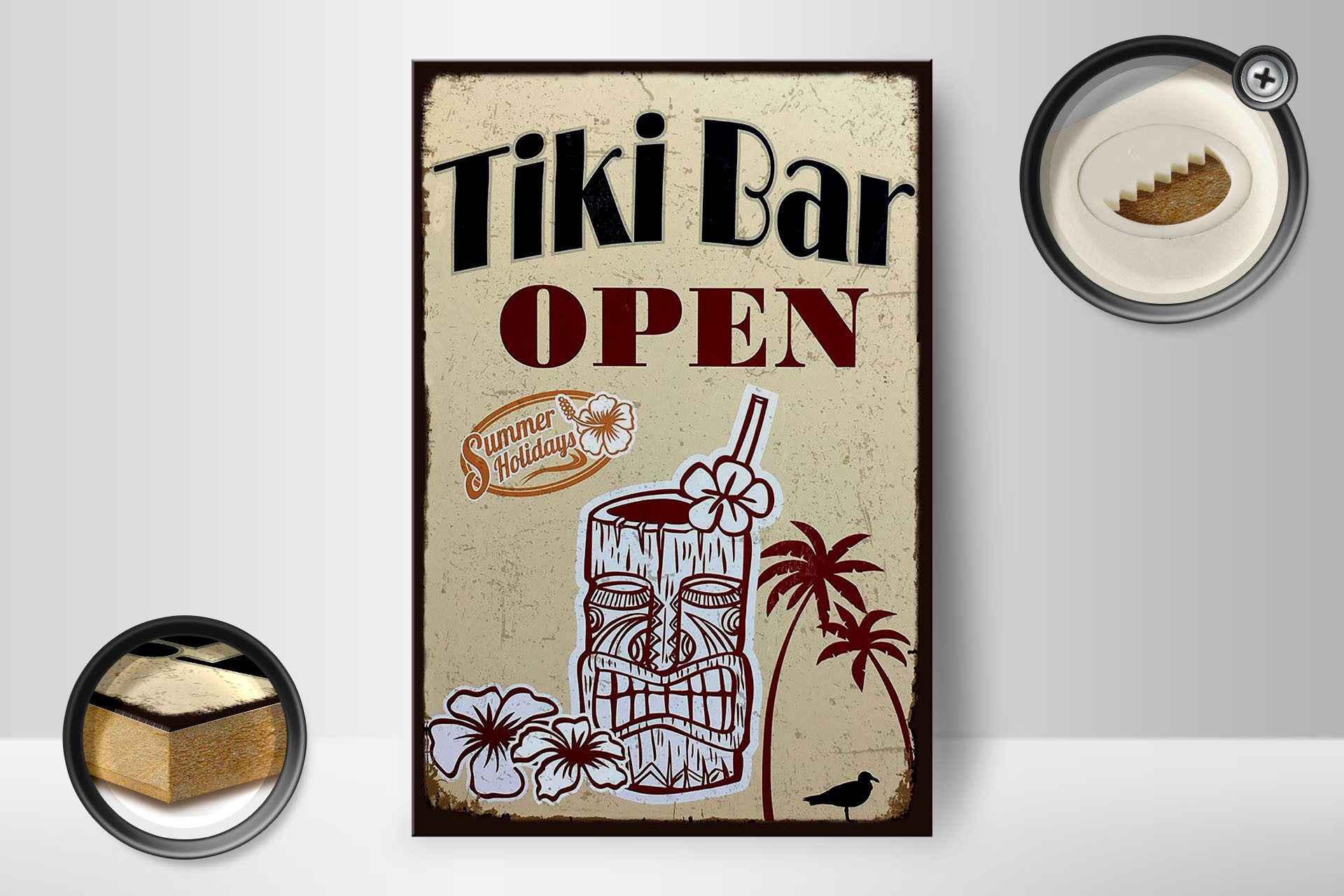 Femer GmbH Holzbild Reklame 12x18 cm Tiki Bar open, (1 St), Glatte Holzfaserplatte (MDF), vorn beschichtet