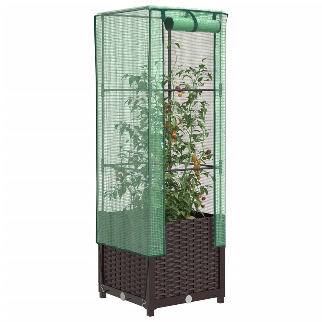 vidaXL Gewächshaus 40 x 40 x 139 cm Hochbeet mit Gewächshaus-Aufsatz Rattan-Optik 40x40x1