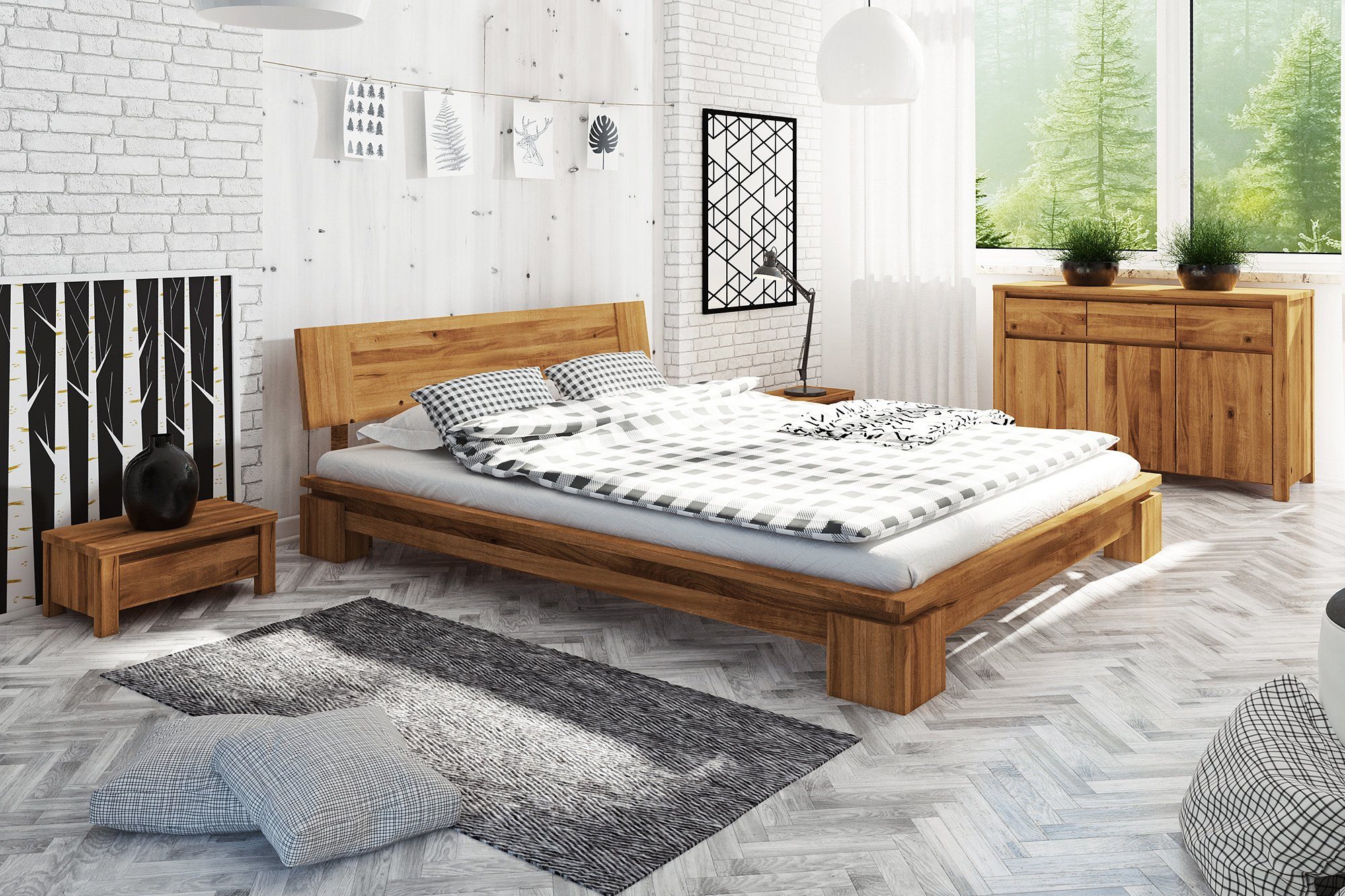 byoak Bett VINCI 200 x 220 aus Massivholz, mit Holzkopfteil, Naturgeölt