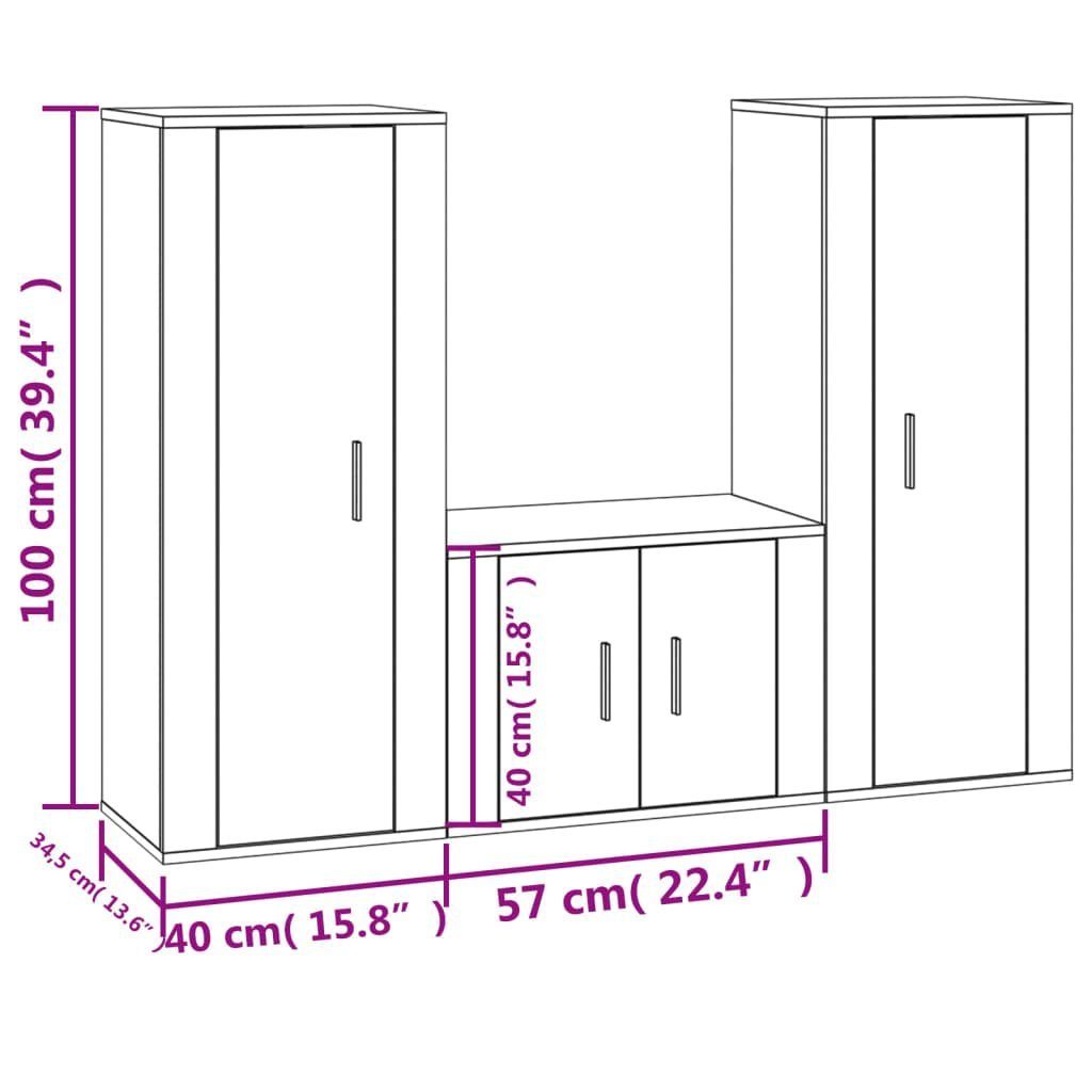 Holzwerkstoff TV-Schrank furnicato 3-tlg. TV-Schrank-Set Schwarz