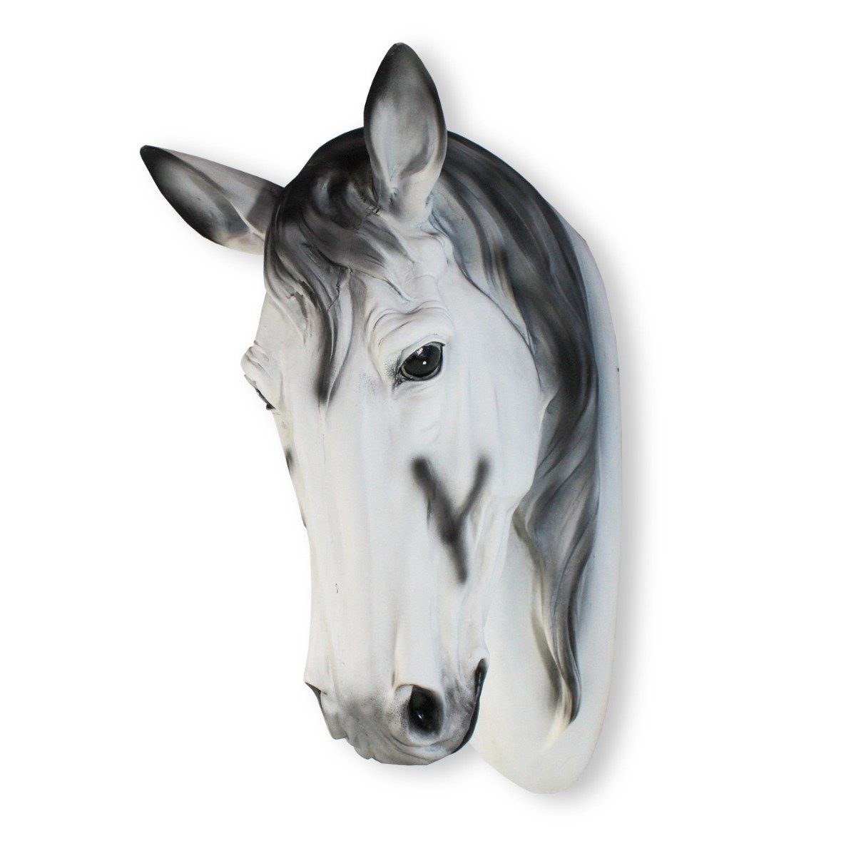 colourliving Tierfigur Pferdekopf Büste Detailreich, Pferd weiß Dekofigur Tierdeko, Wandmontage Wetterfest, Handbemalt