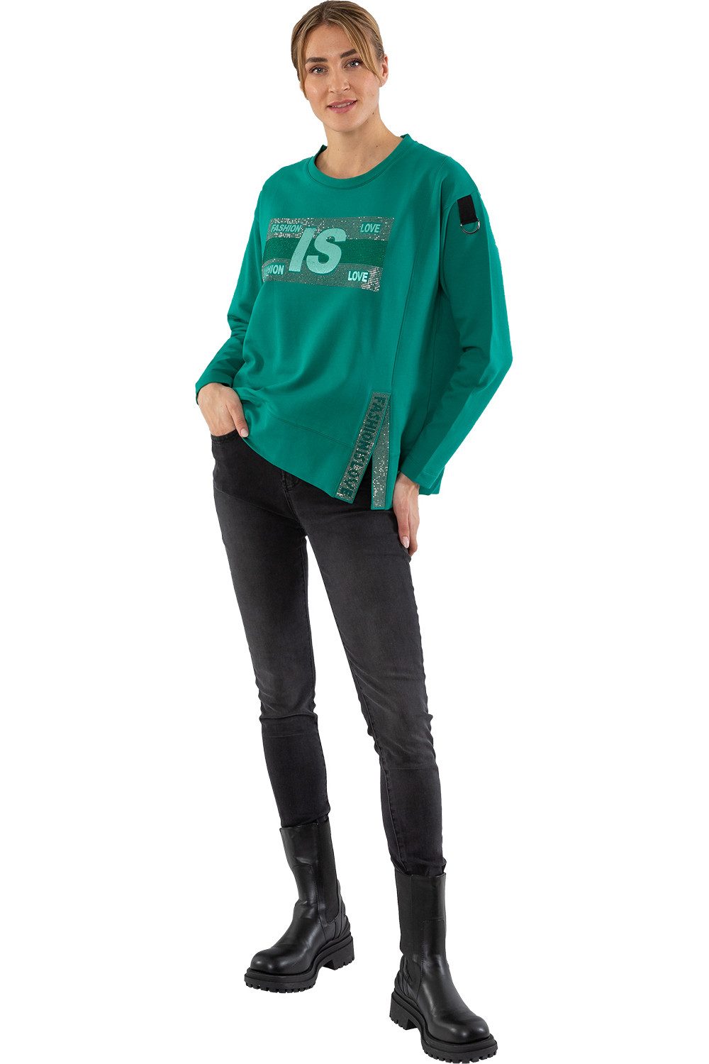 Estefania for woman Rundhalspullover 193-7116, "Fashion is love" mit Strass günstig online kaufen