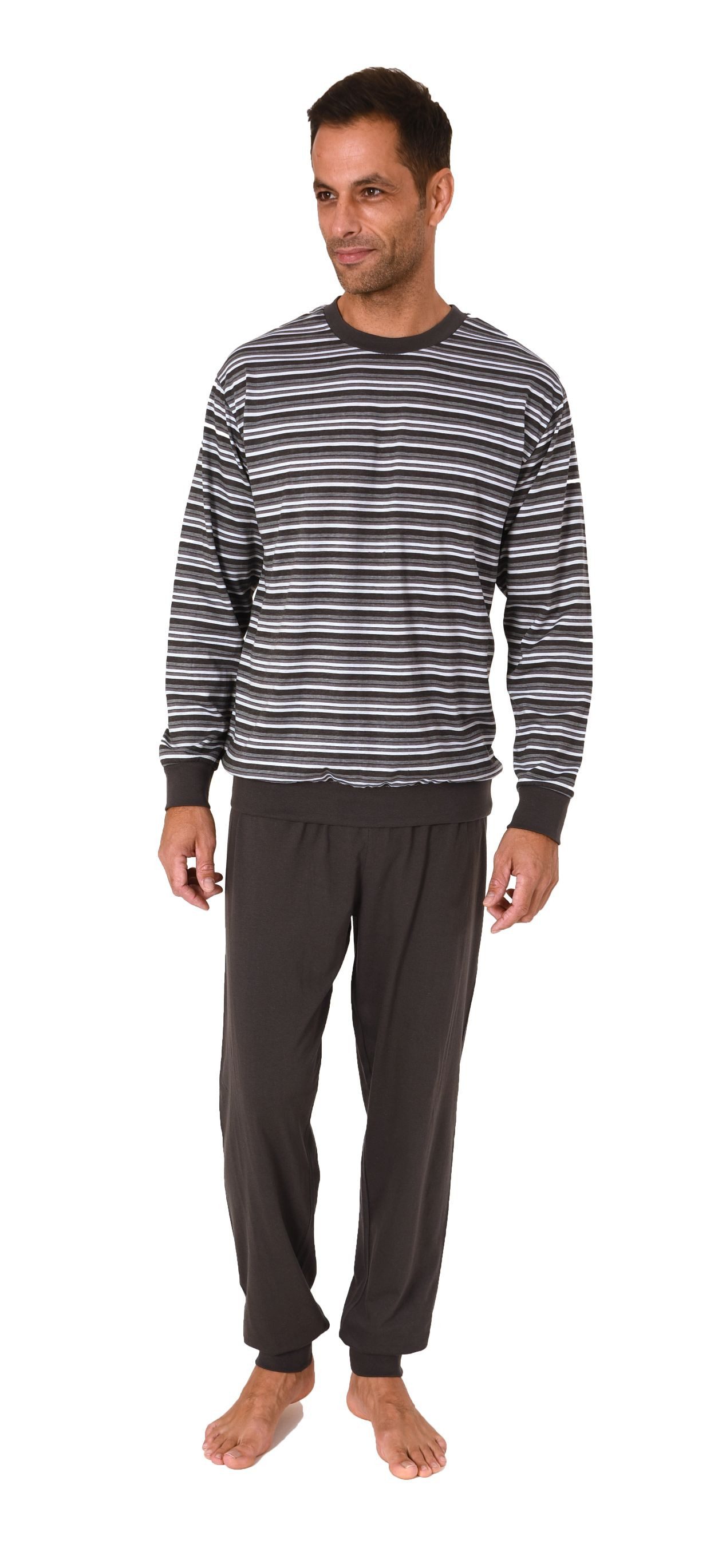 Normann Pyjama Normann Herren Schlafanzug langarm mit Bündchen in Streifeno günstig online kaufen