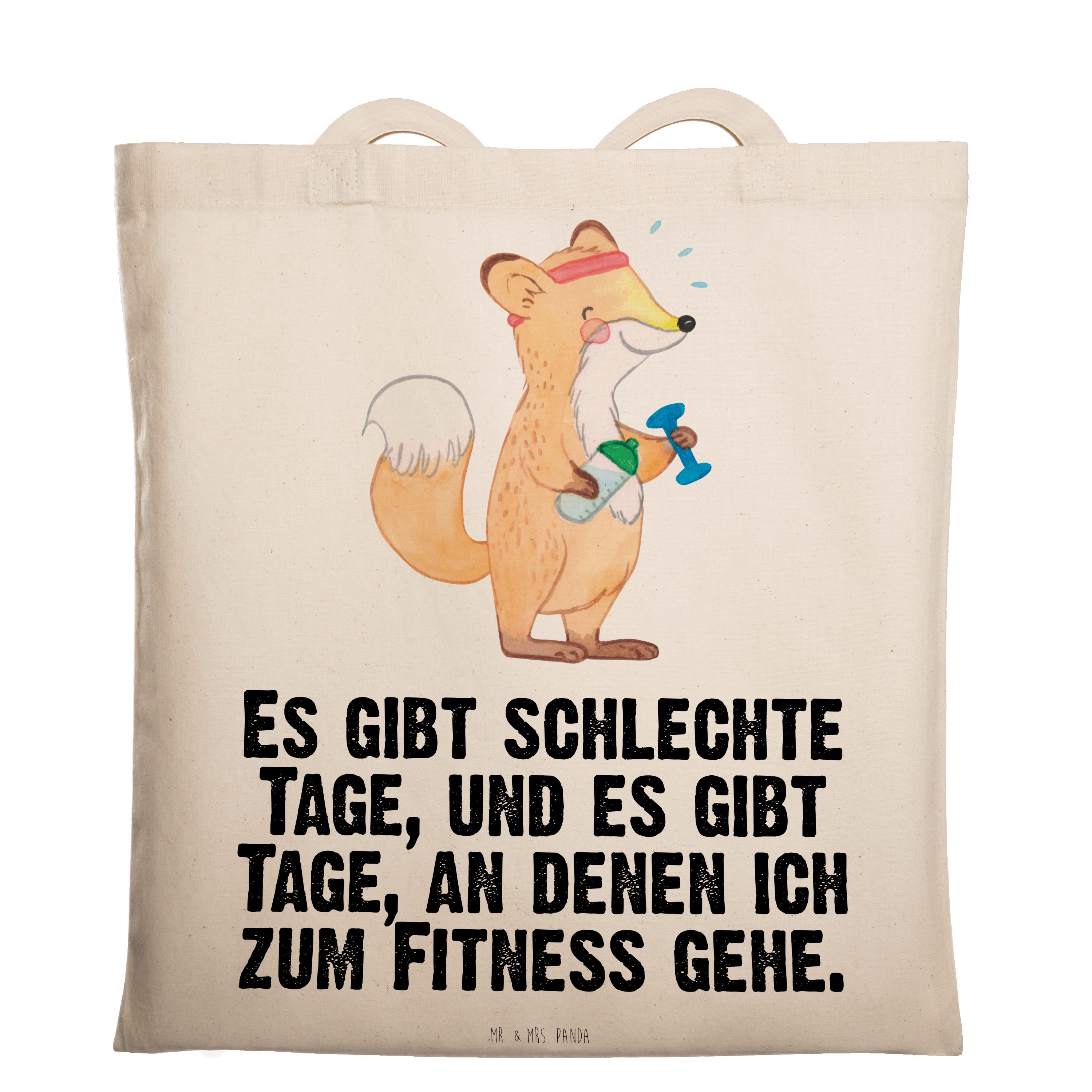Mr. & Mrs. Panda Tragetasche Fuchs Fitness Tage - Transparent - Geschenk, Beuteltasche, Stoffbeute (1-tlg)